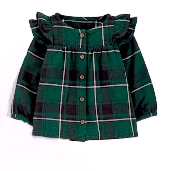 Carter's Green Plaid Button-front Top, 9M - Picture 1 of 7